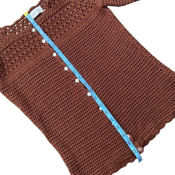 Vintage Chadwick's Chocolate Brown Front Button Crochet Sweater in Size XS/S - Picture 9 of 10